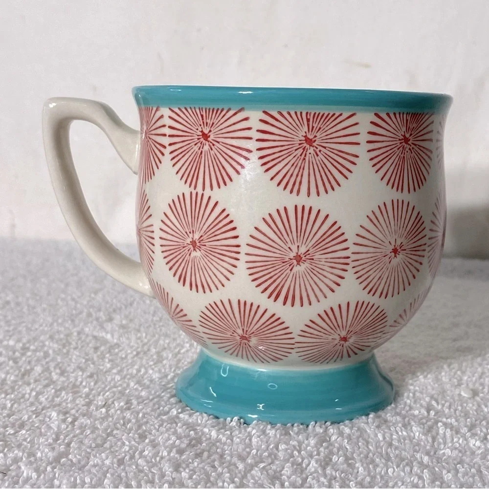 The Pioneer Woman Starburst Footed Hot Chocolate Coffee Cup Mug Turquoise Red - Picture 3 of 8